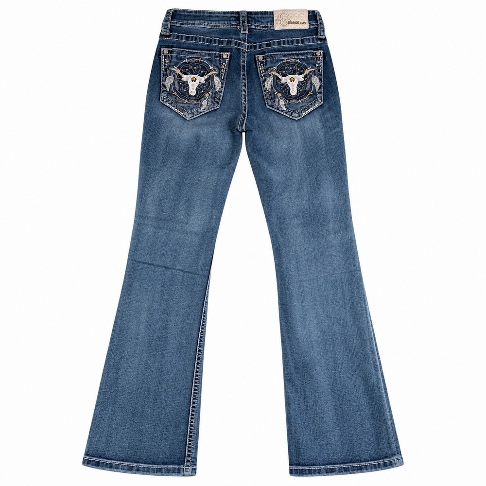 Grace in LA Easy Fit Bootcut Jeans 26 Western Longhorn Skull Embroidered